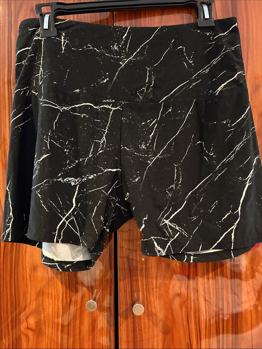 Black Marble-Print Women’s Bike Shorts with White Veining